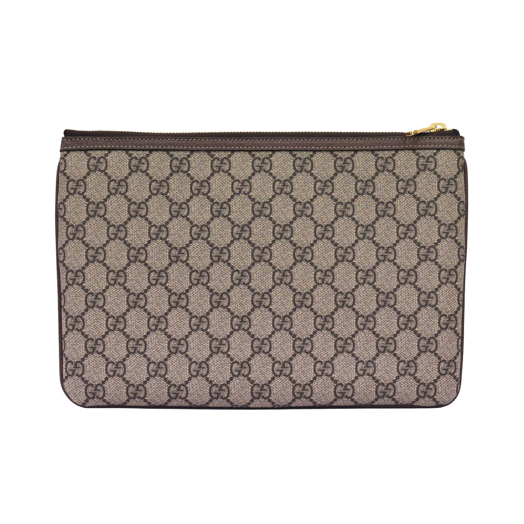 Preloved GUCCI GG Supreme Ophidia PVC x Leather Clutch Bag Brown | Luxe Again Maison