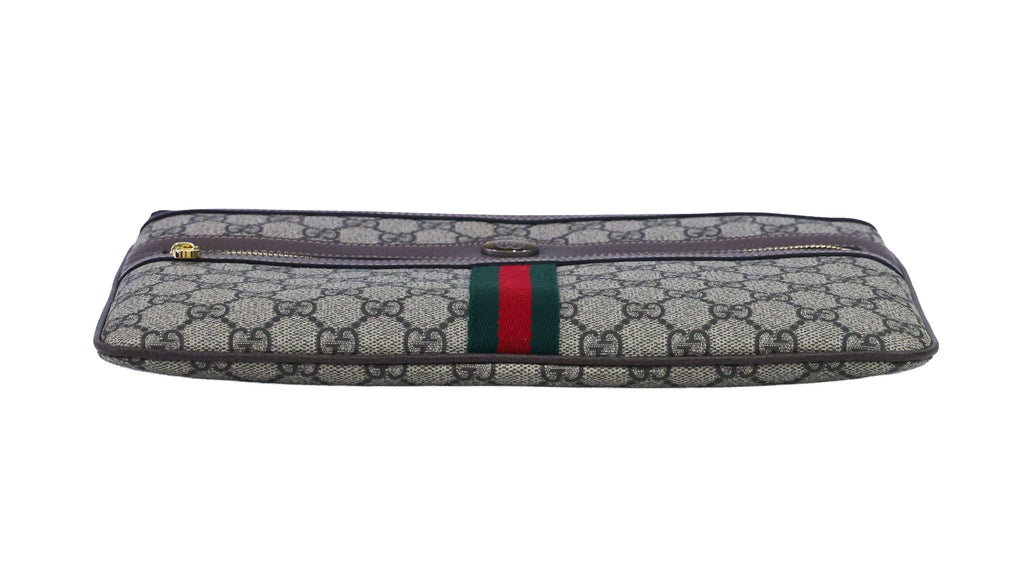 Preloved GUCCI GG Supreme Ophidia PVC x Leather Clutch Bag Brown | Luxe Again Maison