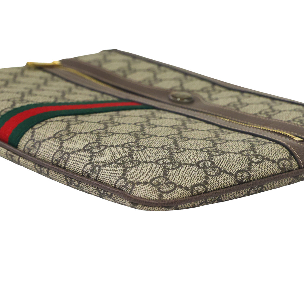 Preloved GUCCI GG Supreme Ophidia PVC x Leather Clutch Bag Brown | Luxe Again Maison