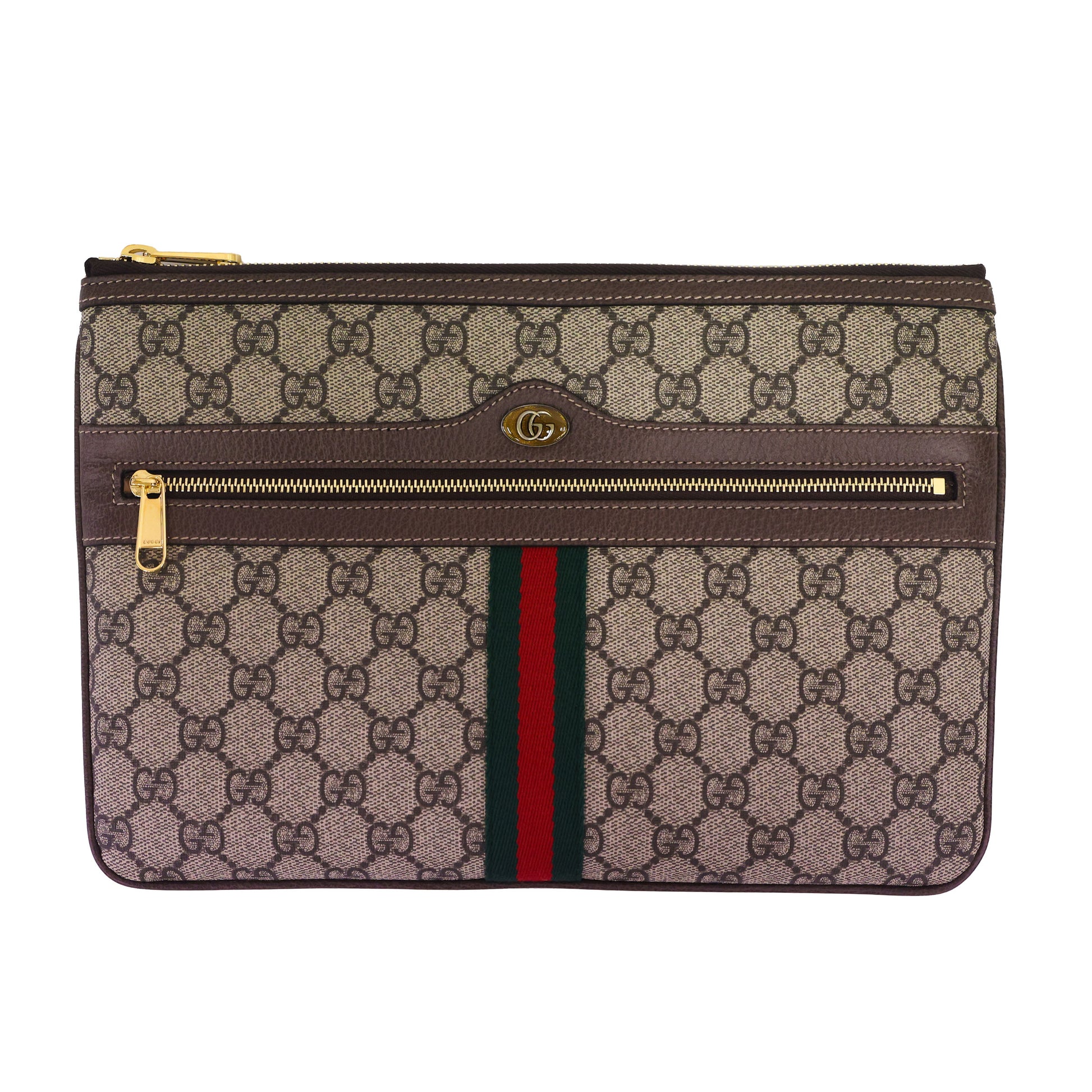 Preloved GUCCI GG Supreme Ophidia PVC x Leather Clutch Bag Brown | Luxe Again Maison