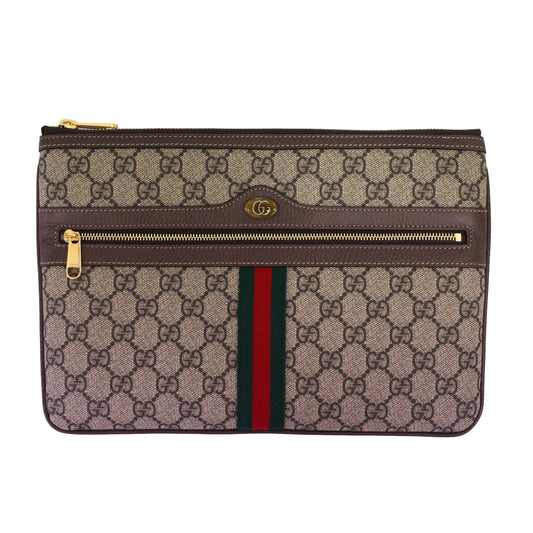 Preloved GUCCI GG Supreme Ophidia PVC x Leather Clutch Bag Brown | Luxe Again Maison