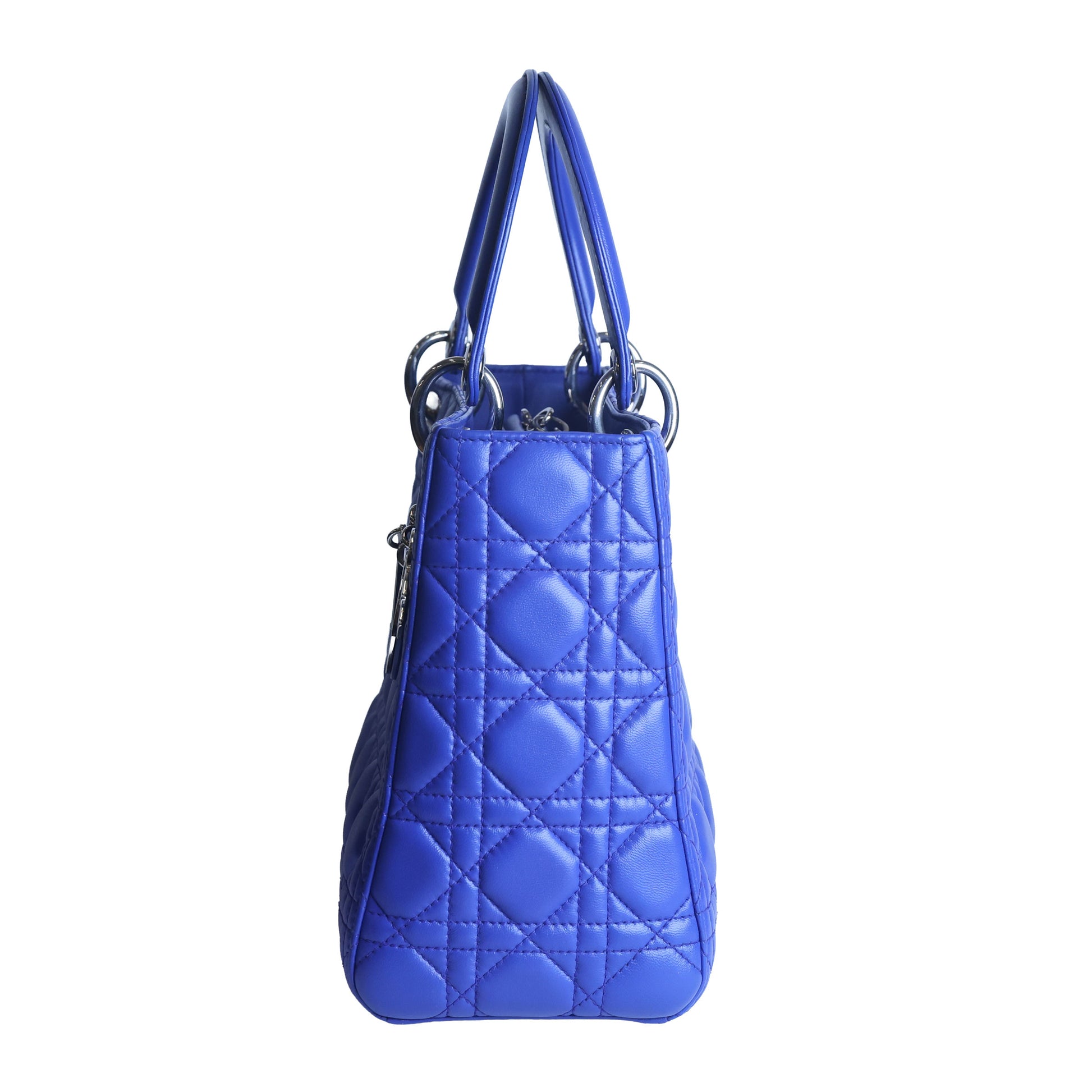 Preowned CHRISTIAN DIOR Lady Dior Cannage Leather Silver Hardware Blue Medium | Luxe Again Maison