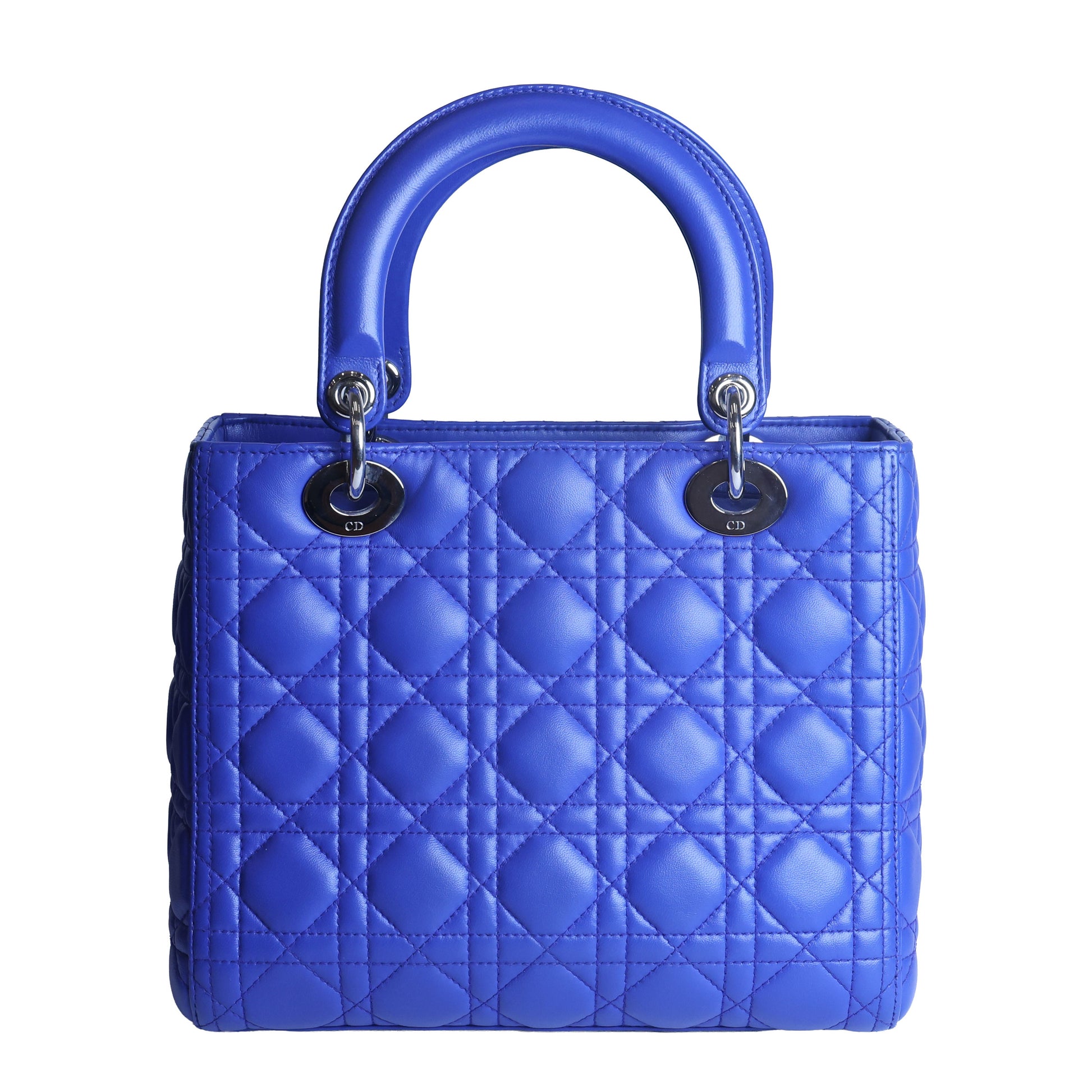 Preowned CHRISTIAN DIOR Lady Dior Cannage Leather Silver Hardware Blue Medium | Luxe Again Maison