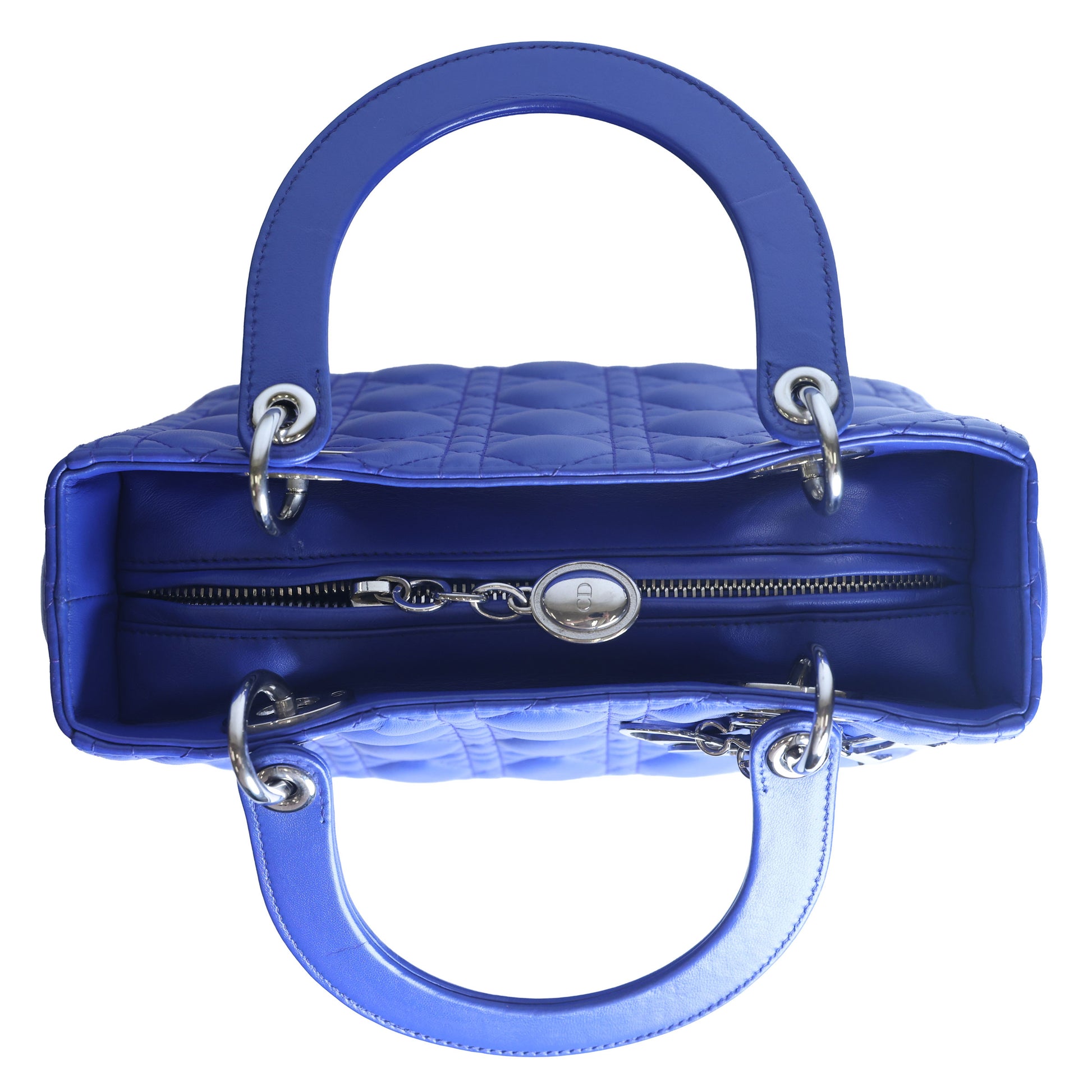 Preowned CHRISTIAN DIOR Lady Dior Cannage Leather Silver Hardware Blue Medium | Luxe Again Maison