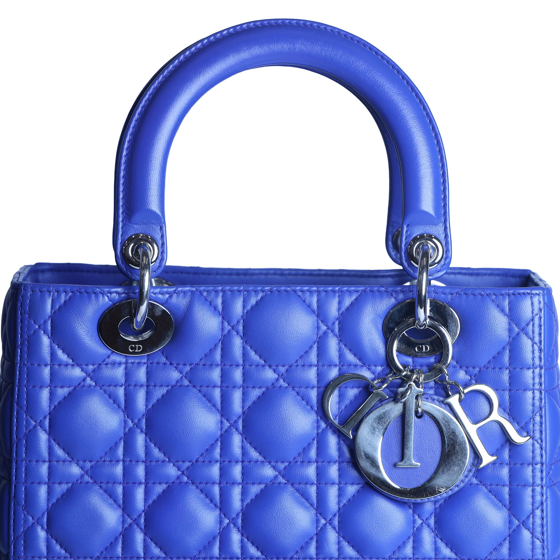 Preowned CHRISTIAN DIOR Lady Dior Cannage Leather Silver Hardware Blue Medium | Luxe Again Maison