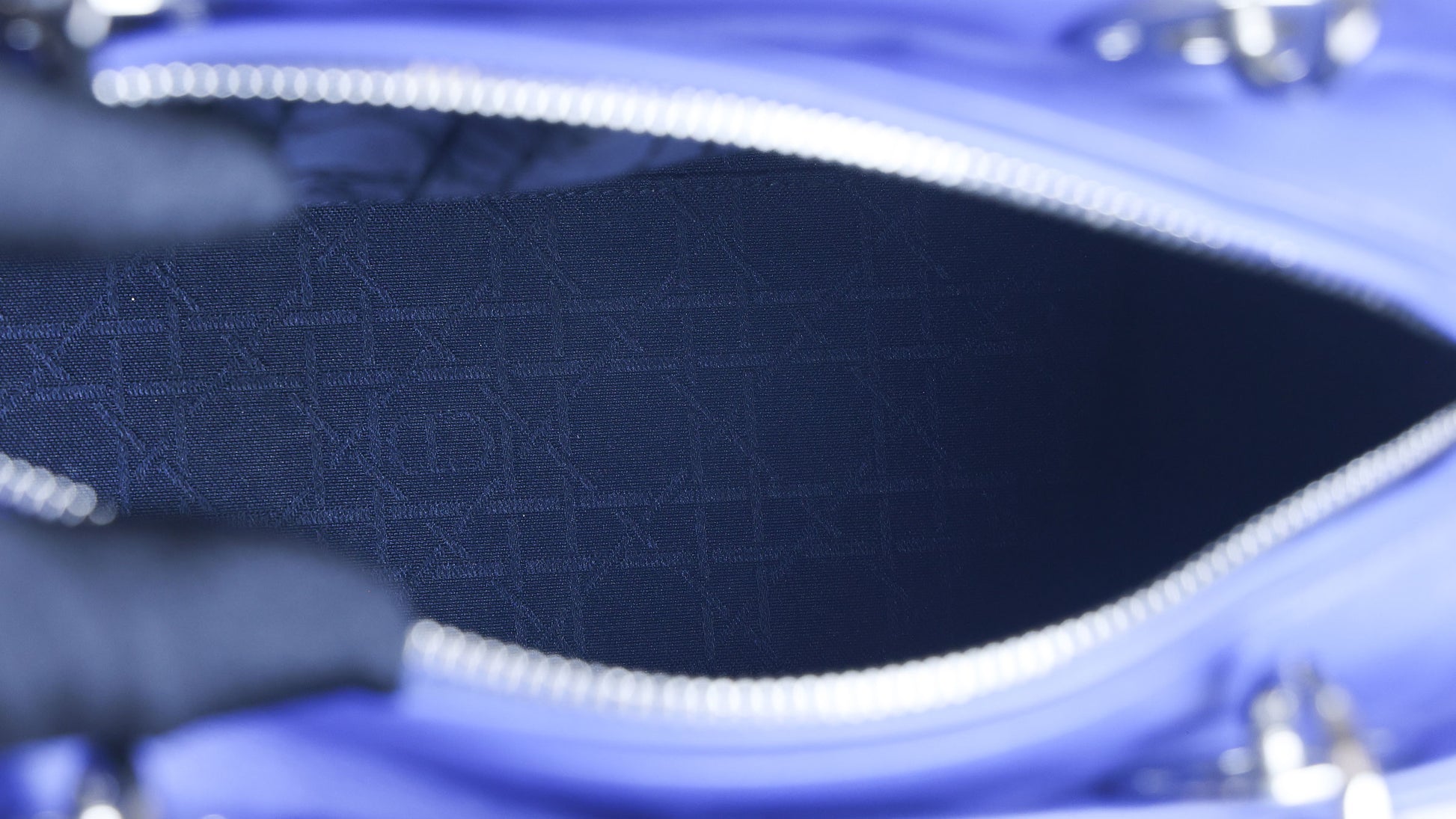 Preowned CHRISTIAN DIOR Lady Dior Cannage Leather Silver Hardware Blue Medium | Luxe Again Maison