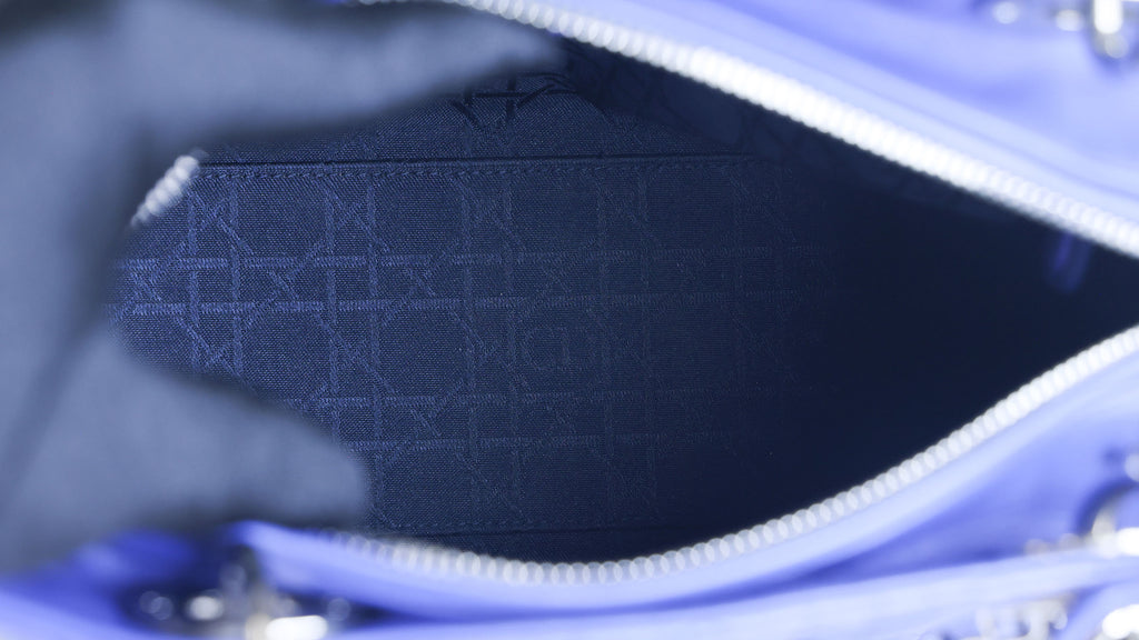 Preowned CHRISTIAN DIOR Lady Dior Cannage Leather Silver Hardware Blue Medium | Luxe Again Maison