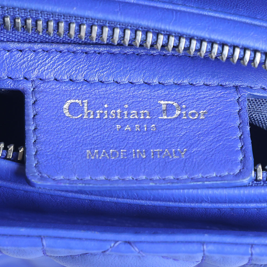 Preowned CHRISTIAN DIOR Lady Dior Cannage Leather Silver Hardware Blue Medium | Luxe Again Maison