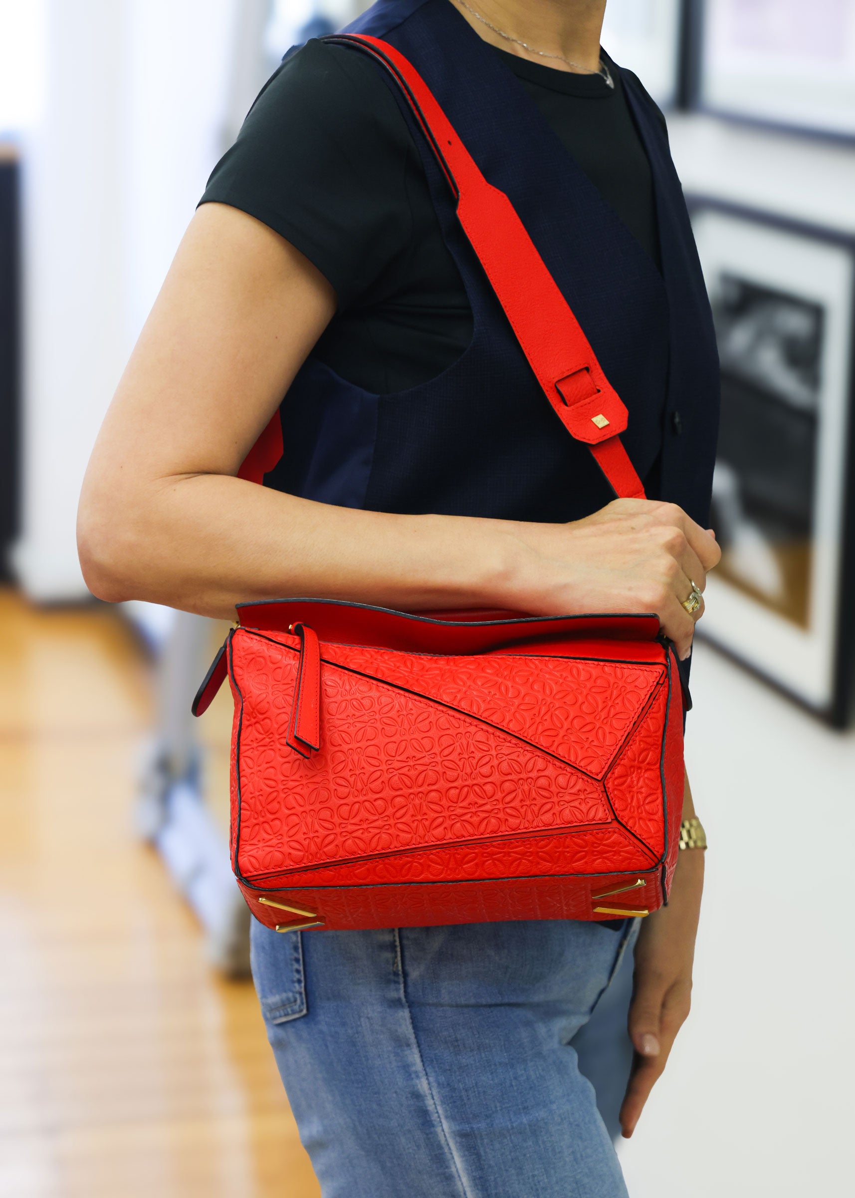 Preloved LOEWE Repeat Anagram Small Puzzle Leather Red | Luxe Again Maison