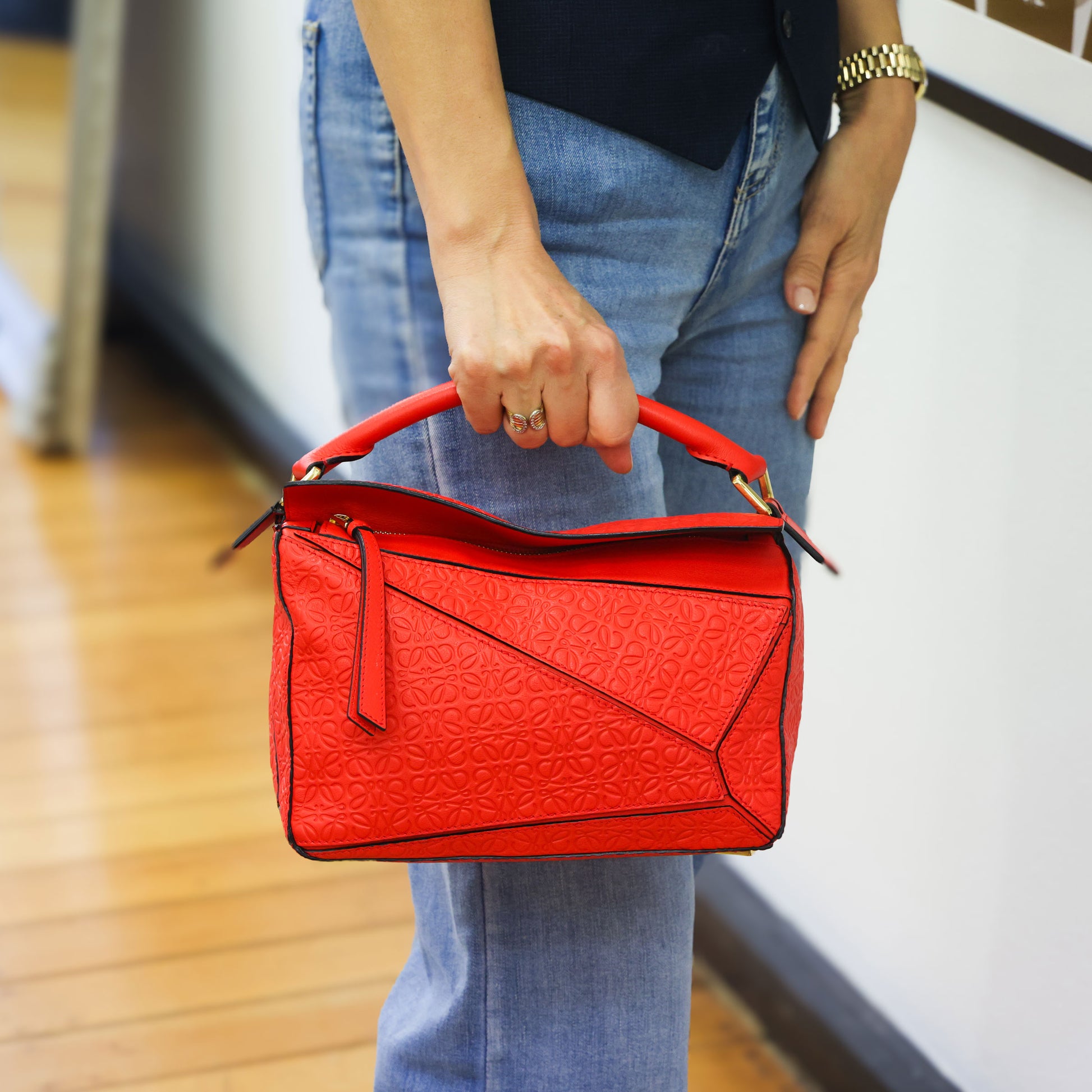 Preloved LOEWE Repeat Anagram Small Puzzle Leather Red | Luxe Again Maison