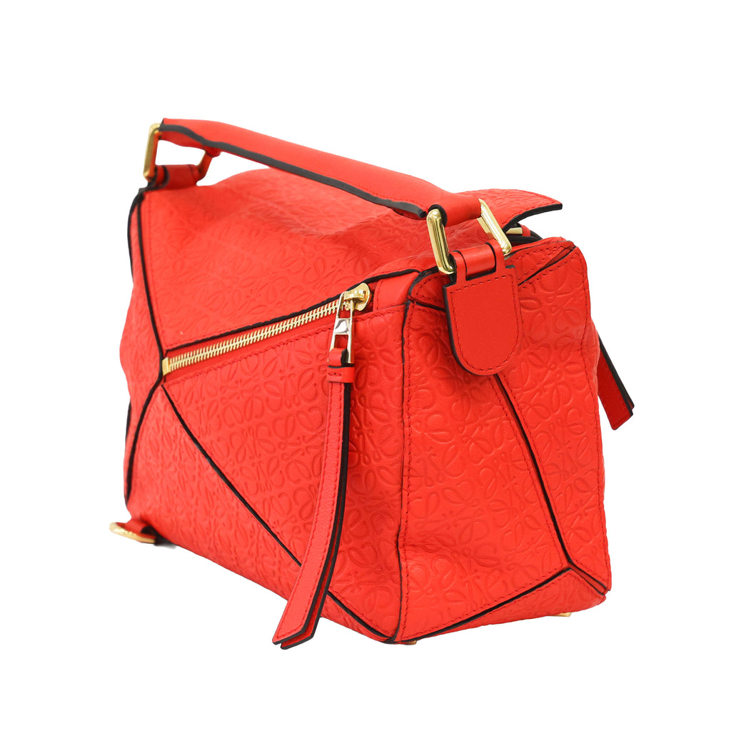 Preloved LOEWE Repeat Anagram Small Puzzle Leather Red | Luxe Again Maison