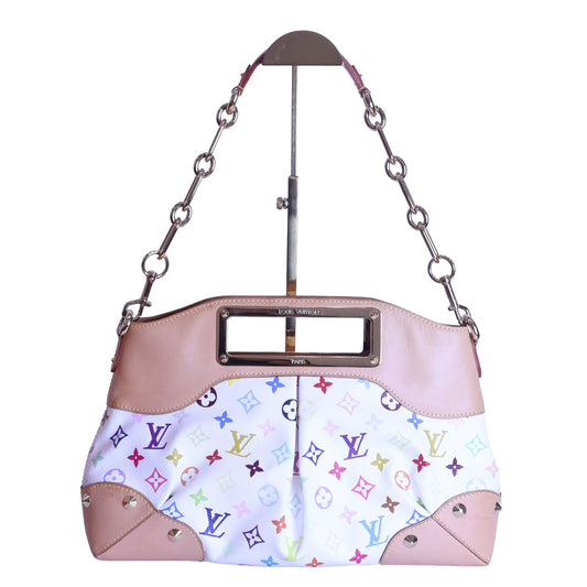 Preloved LOUIS VUITTON Judy PM Multicolore Monogram White Canvas x Leather Handbag | Luxe Again Maison