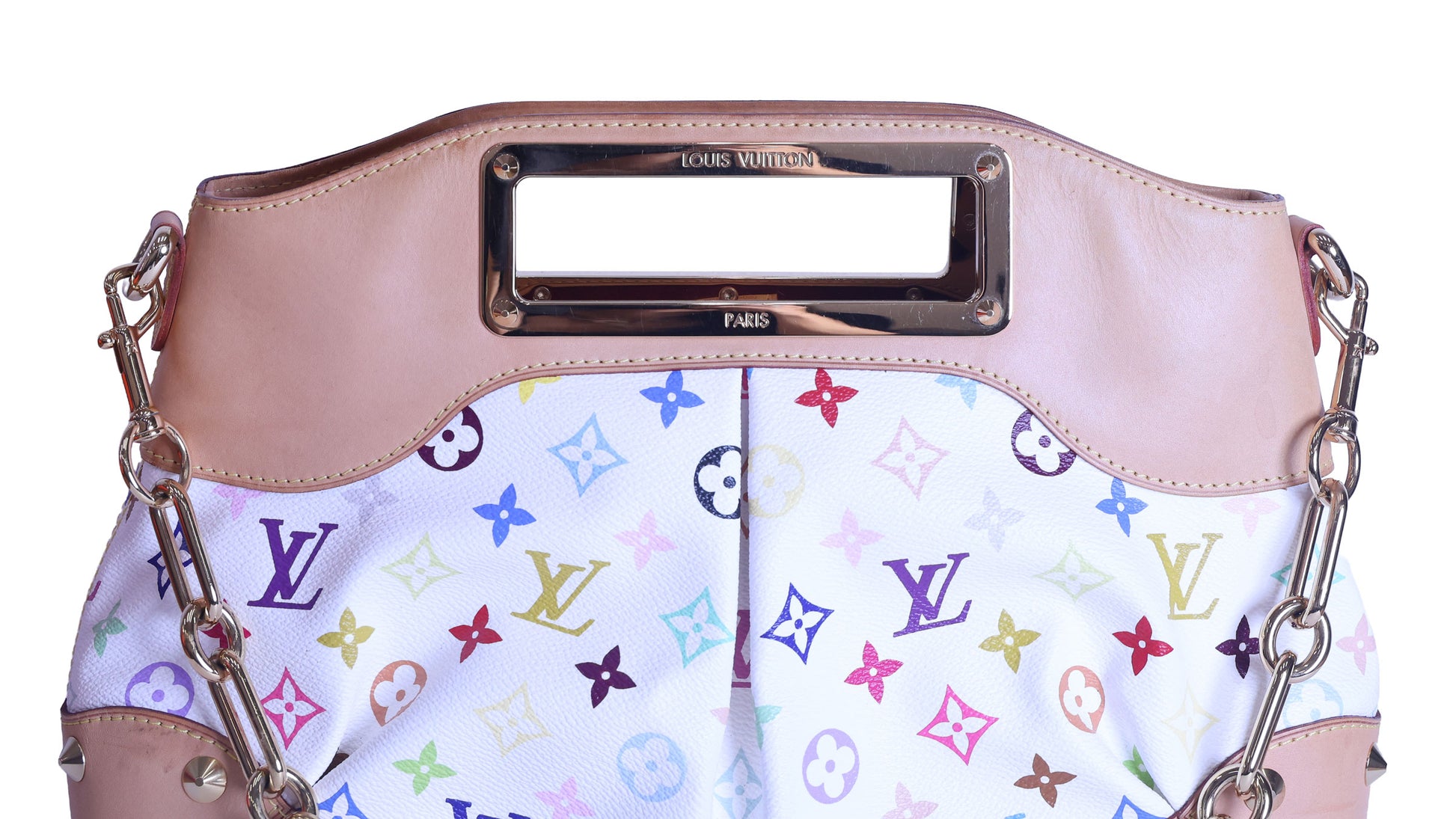 Preloved LOUIS VUITTON Judy PM Multicolore Monogram White Canvas x Leather Handbag | Luxe Again Maison