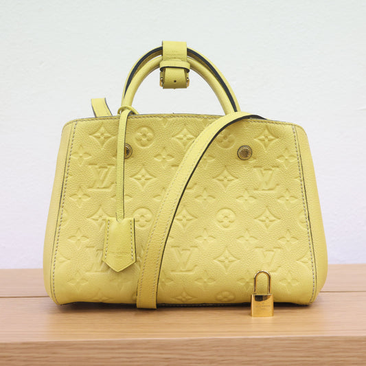 Pre-owned Louis Vuitton Montaigne BB Monogram Empreinte Leather 'Citrine'  Luxe Again Maison