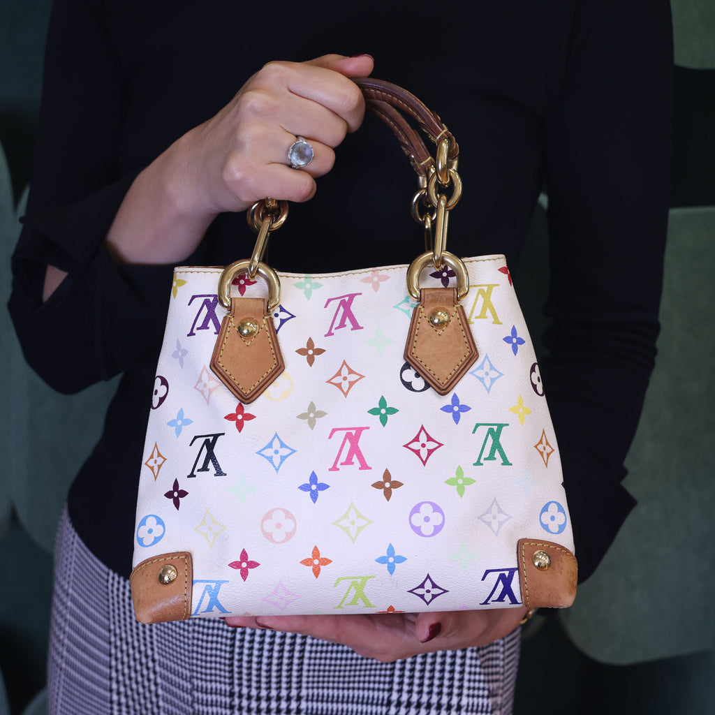 Preloved LOUIS VUITTON Multicolore Audra Monogram White Canvas with Leather Tote | Luxe Again Maison