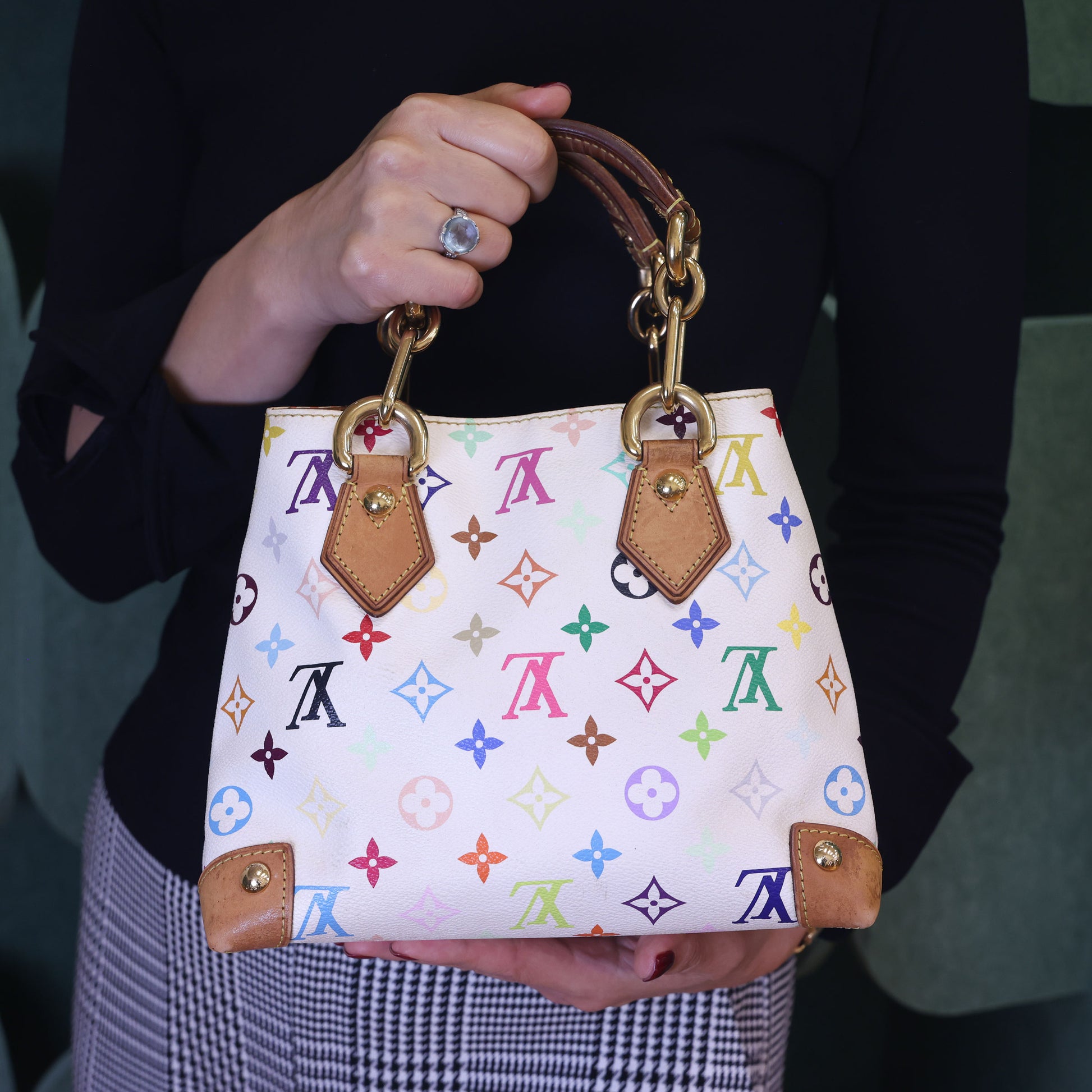 Preloved LOUIS VUITTON Multicolore Audra Monogram White Canvas with Leather Tote | Luxe Again Maison