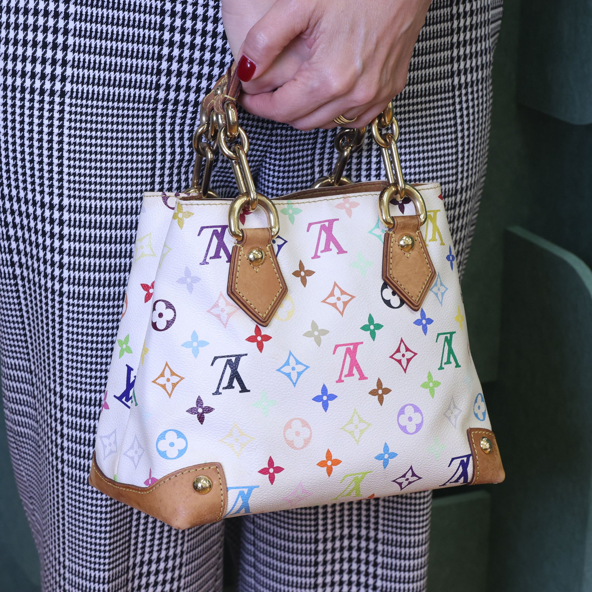 Preloved LOUIS VUITTON Multicolore Audra Monogram White Canvas with Leather Tote | Luxe Again Maison