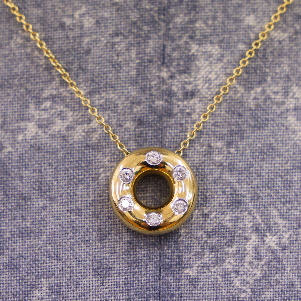 Preloved TIFFANY Dots Circle Diamond Necklace 18K Yellow Gold Platinum PT950 5.2g | Luxe Again Maison