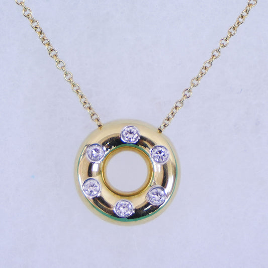 Preloved TIFFANY Dots Circle Diamond Necklace 18K Yellow Gold Platinum PT950 5.2g | Luxe Again Maison