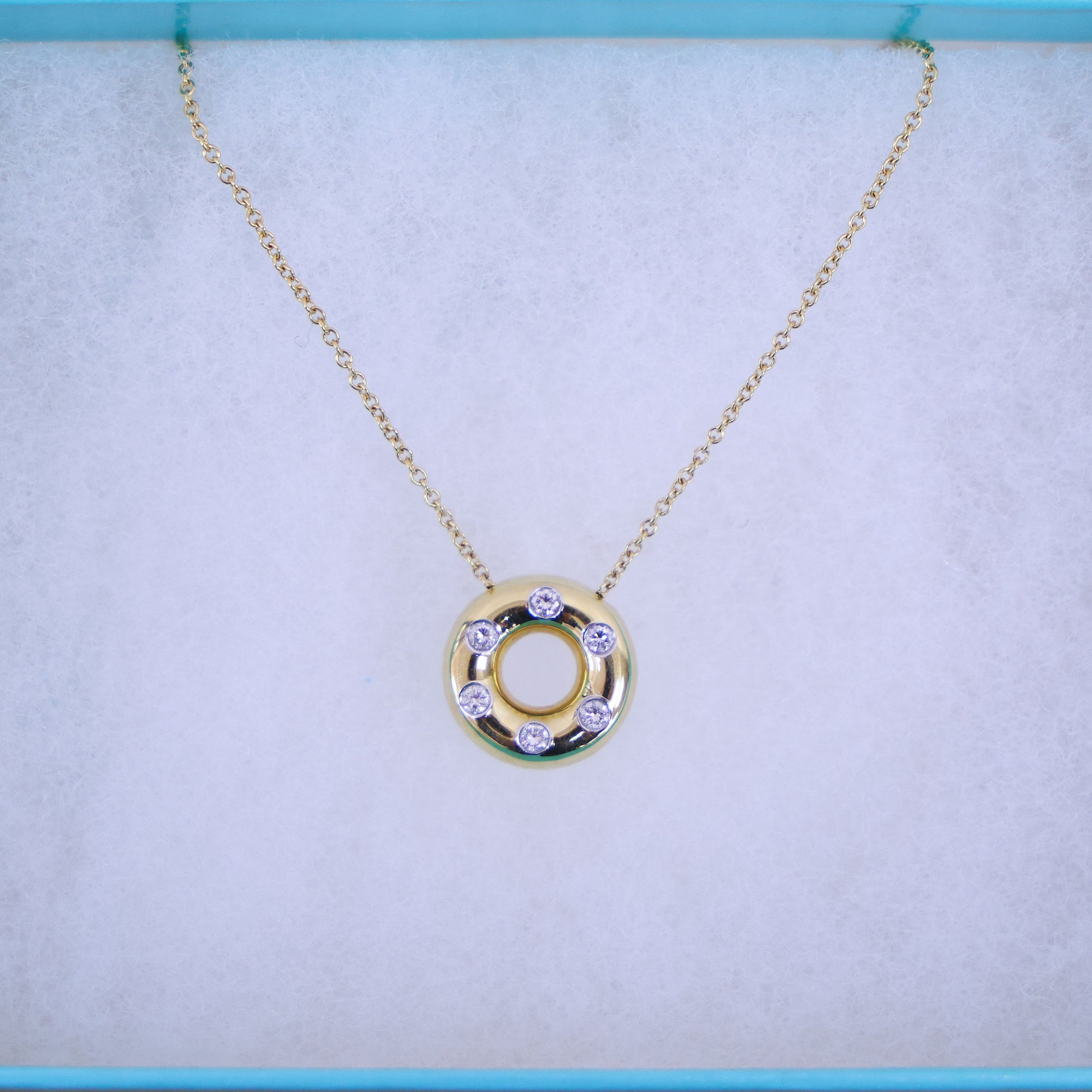  Preloved TIFFANY Dots Circle Diamond Necklace 18K Yellow Gold Platinum PT950 5.2g | Luxe Again Maison