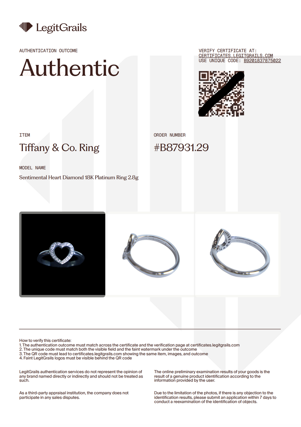 Preowned TIFFANY & Co Sentimental Heart Diamond 18K Platinum Ring 2.8g | Luxe Again Maison